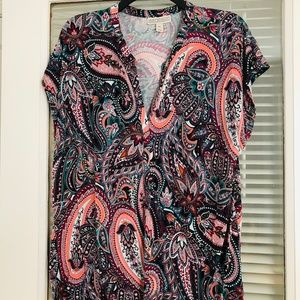 Dana Buchman SS top multi color paisley XL